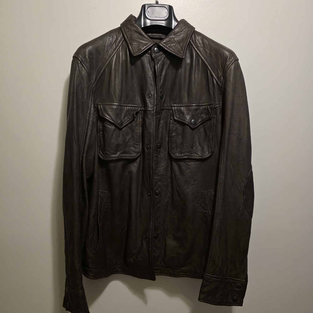 Armani Exchange Brown Leather Lightweight Shirt Jacket